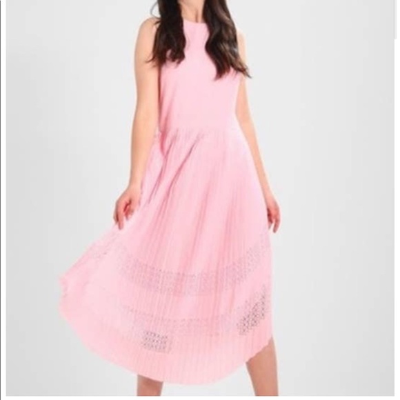 Banana Republic Pink Pleated Midi Dress with Laser Cut Detail - Picture 2 of 10